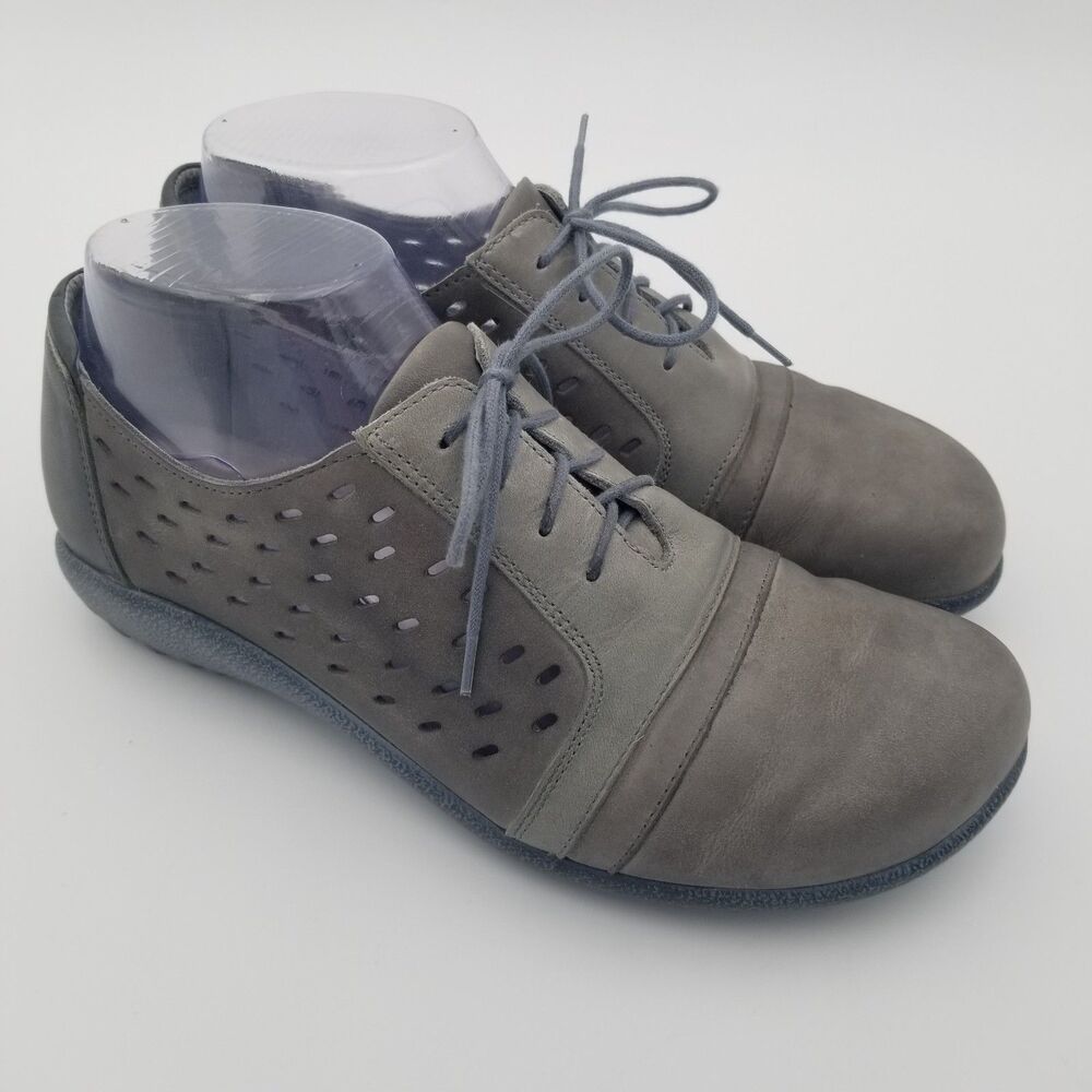 Naot Lalo Classic Lace Up Shoe Cutouts Grey Nubuck Leather Women's EU 38 / US 7